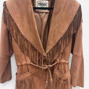 80s Vintage - Fringe Leather Jacket. Chestnut Brown. FORENZA.